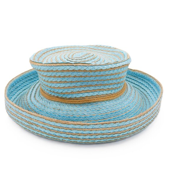 Eric Javits Teal & Brown Straw Wide Brim Hat | Water-Repellent | GUC - Picture 11 of 11